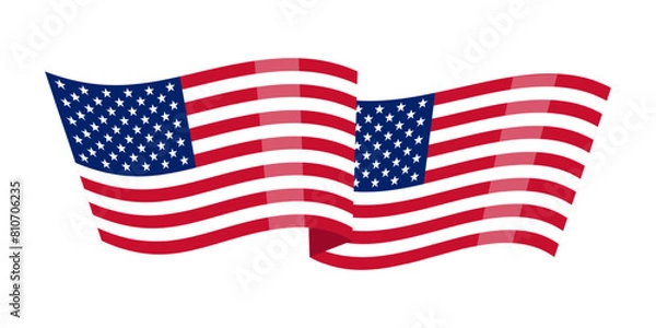 Fototapeta Vector illustration of wavy United States flag on transparent background