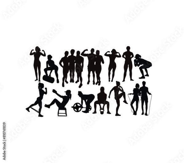 Fototapeta Sport Gym Fitness Activity Silhouettes, art vector design
