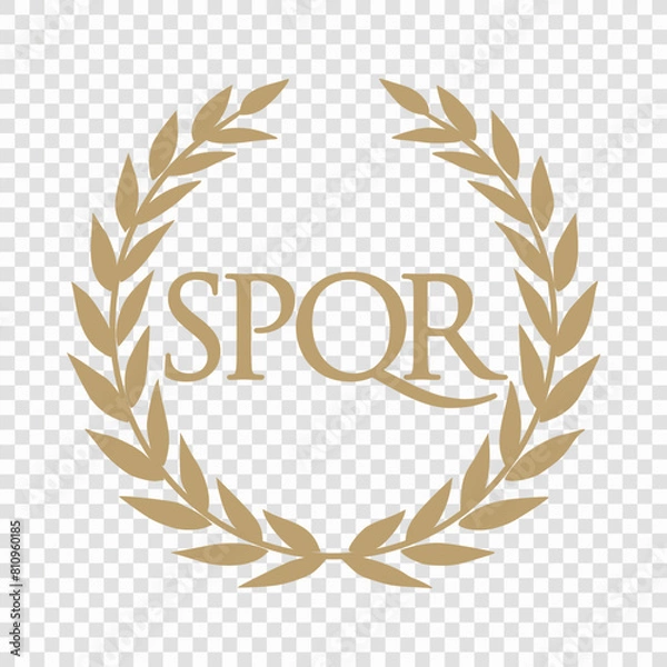 Fototapeta Golden Laurel Wreath with SPQR Motto, Symbol of the Roman Empire on Transparent Background