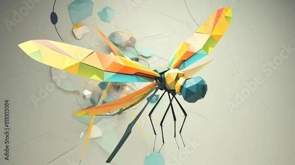 Fototapeta The dragonfly seems to defy gravity with its quick movements and graceful flight  low poly