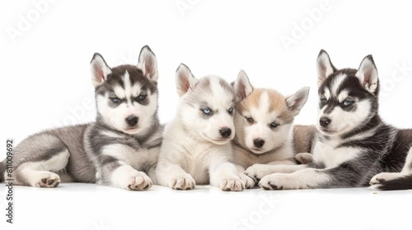 Fototapeta Group portrait of Husky dogs