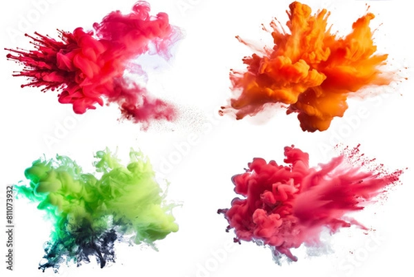 Fototapeta Set of colored smoke explosions PNG Isolated on Transparent and White Background - Colorful Smoke bomb Effect Festival Celebration Firework fog