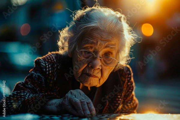 Fototapeta Elderly woman counting money