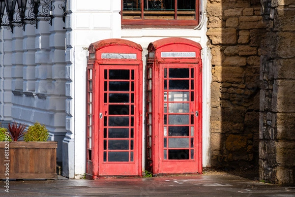 Fototapeta Traditional red telephone box in Southampton, UK