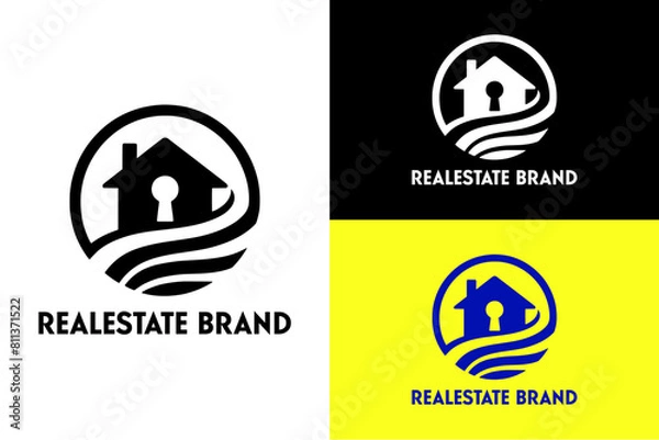 Fototapeta realestate agency, property dealer, house, home, key, residential, realestate logo vector design