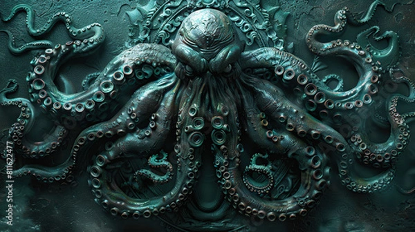 Obraz Cthulhu, Lovecraft, mythos, horror, creature, tentacles, cosmic, ancient, elder god, fiction, mythology, cult, monster, deity, nightmare, cosmic horror, Great Old One, cosmic entity, fantasy, supernat