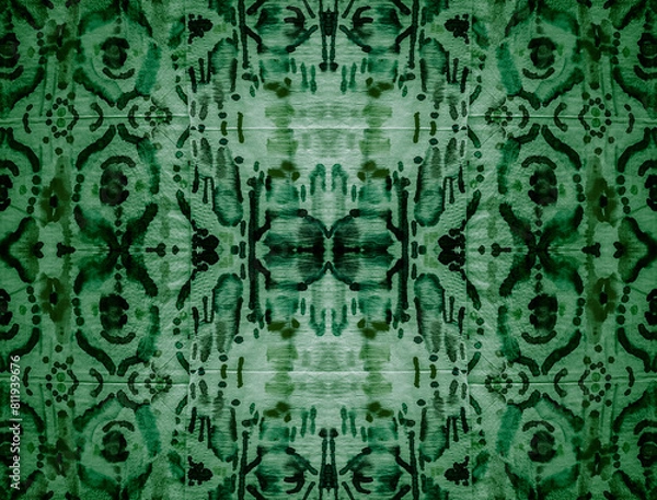 Fototapeta Olive Watercolor Shibori. Mint Ikat Tapestry.