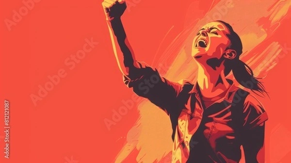 Fototapeta female activist shouting passionately at protest generative ai illustration with copy space