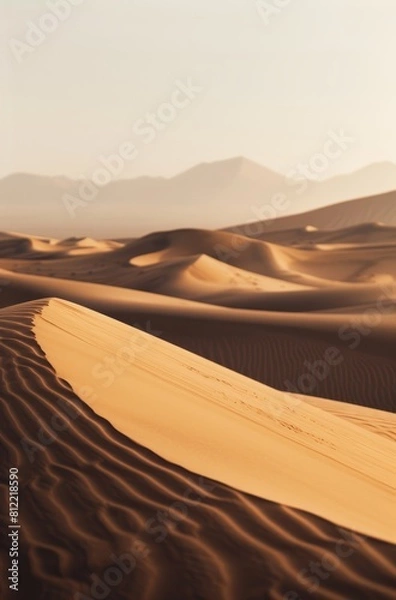 Fototapeta Realistic photo of an endless desert with sand dunes 