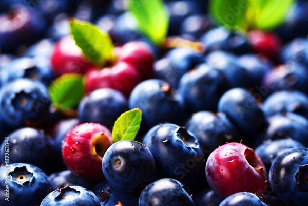 Fototapeta A crisp blue background with blueberries.