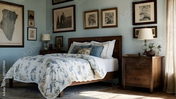 Fototapeta In a quaint farmhouse bedroom