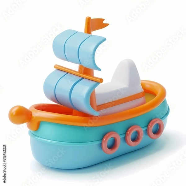 Obraz cute ship icon, 3D render, white background, generative AI