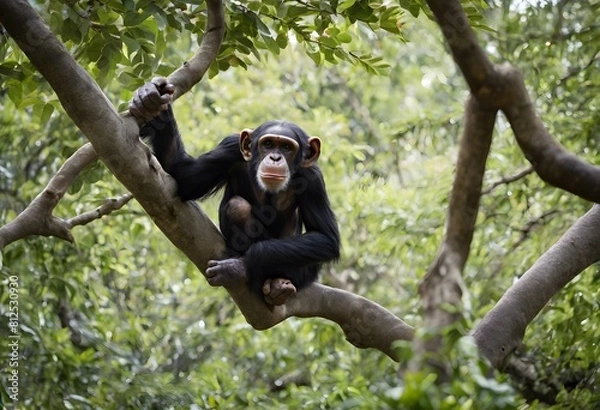 Fototapeta A view of a Chimpanzee in the forest