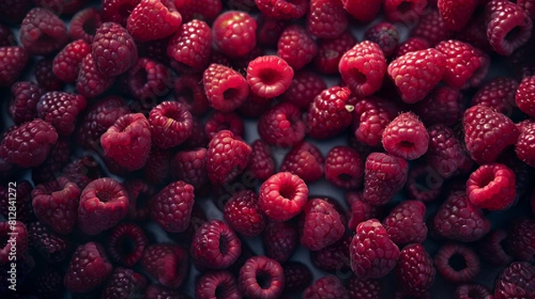 Fototapeta Raspberries fruits background top view angle