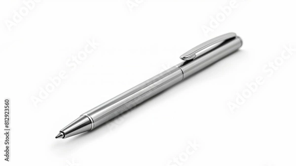 Fototapeta A metal pen is isolated on a white background, showcasing its sleek design and elegant appearance.