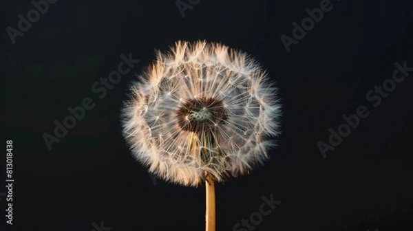 Fototapeta dandelion isolated on black background, copy and text space, 16:9