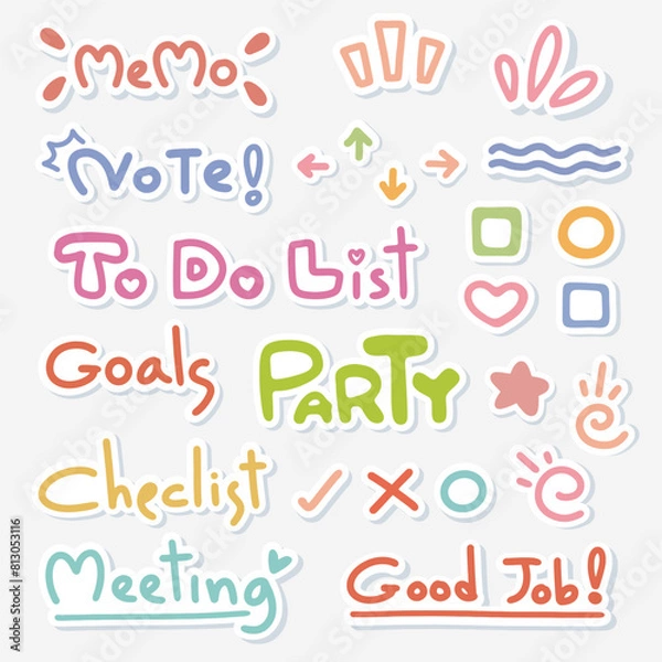 Obraz Cute Kawaii Planner Stickers. Colorful Organization Labels