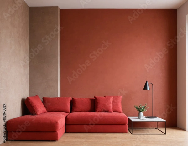 Fototapeta Stylish Red Couch in Contemporary Living Room