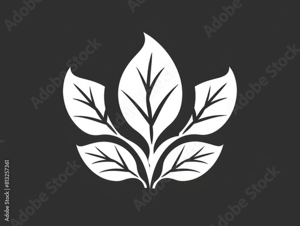 Fototapeta natural health leaf logo design, black and white monochromatic