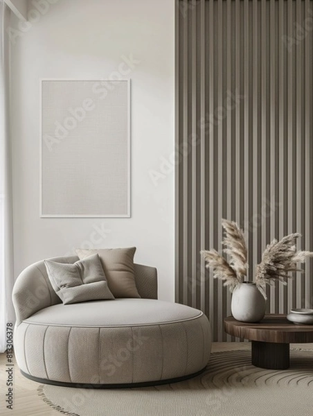 Fototapeta Frame mockup,Modern house interior living room wall poster mockup,Gray sofa wall with frame hanging background,3D render