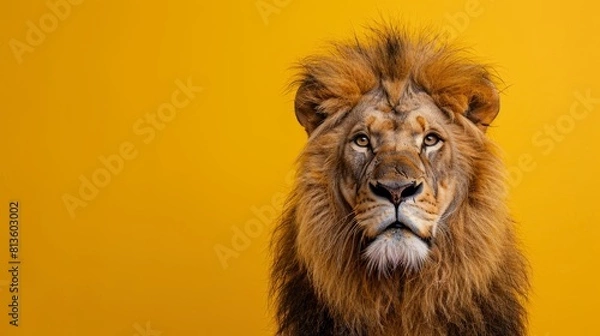 Fototapeta A majestic lion on a vibrant yellow background