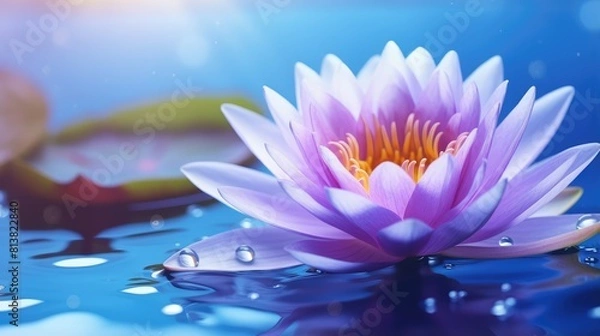 Fototapeta Close-Up of Beautiful Waterlily Flower on Blurred Background - Generative AI