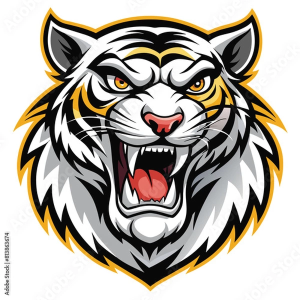 Fototapeta Black Tiger Mascot Logo on White