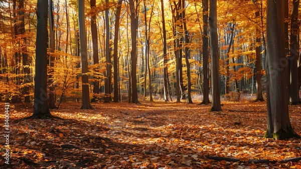 Fototapeta peaceful autumn woods full of life and color