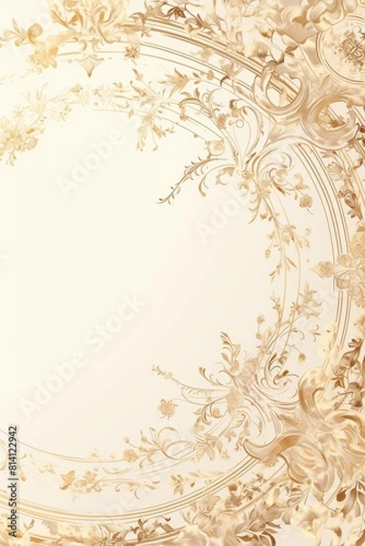 Fototapeta Elegant Gold Filigree Wedding Invitation Card on Cream Background