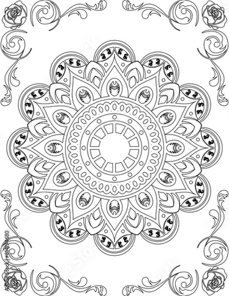 Fototapeta Printable Mandala Coloring Page for Adults. Educational Resources for School for Kids. Adults Coloring Book. Mandala Coloring Activity Worksheet.