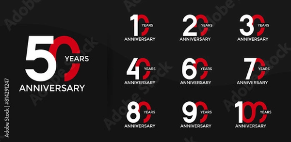 Fototapeta anniversary logo style set with white and red color can be use for celebration moment