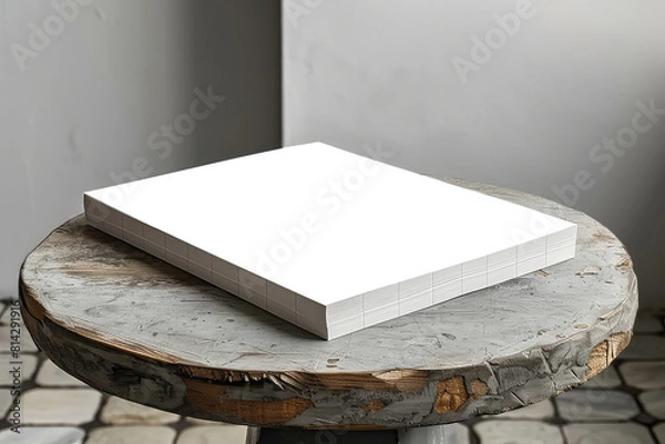 Fototapeta Stack of white paper sheets on a wooden white background