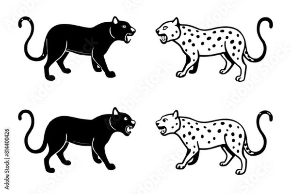 Fototapeta  leopard line art silhouette illustration