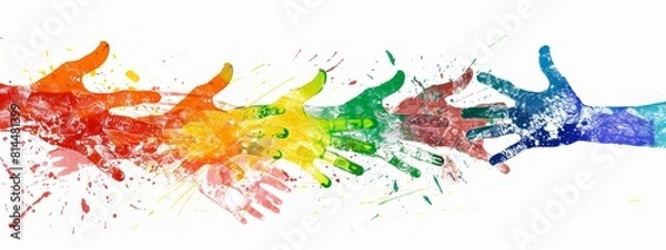 Fototapeta Colorful vector illustration of handprints forming the shape of an arrow, symbolizing growth and progress in learning on a white background.