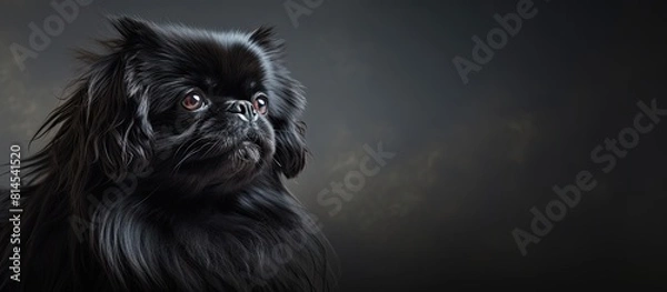 Fototapeta A Pekingese dog with a black coat is indoors and serves as a decorative element The background provides ample space for text