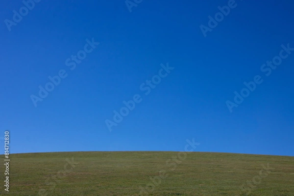 Fototapeta Green hill, field and sky