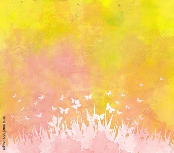 Obraz watercolor butterflies and flower background