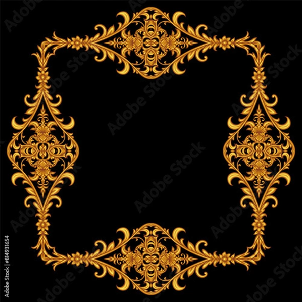 Fototapeta Textile design for elegant scarf in Baroque style with golden elements