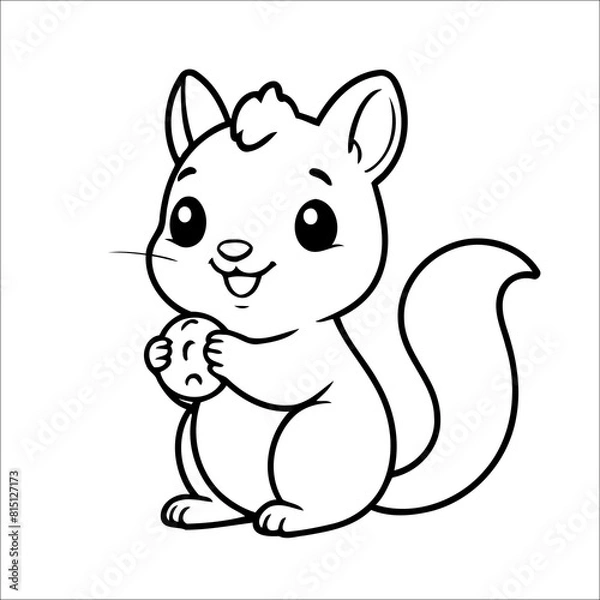 Fototapeta Squirrel Holding a Nut Vector Coloring page for Kids