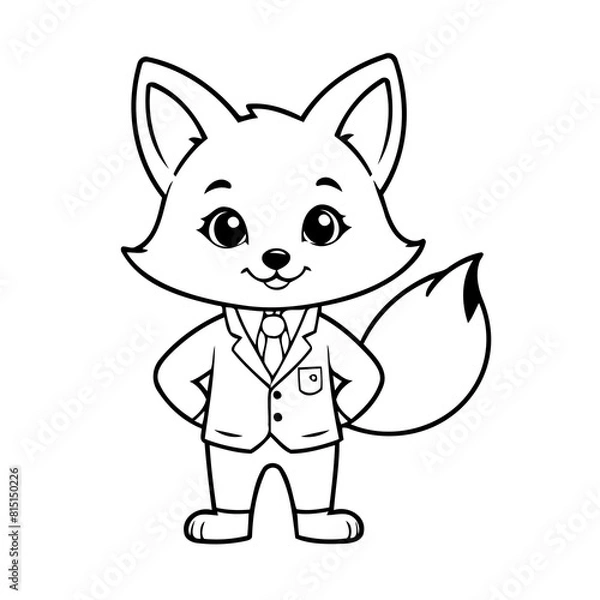 Fototapeta Simple vector illustration of Fox drawing for children page