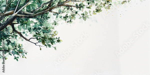 Fototapeta Lush tree illustration painting with copy space