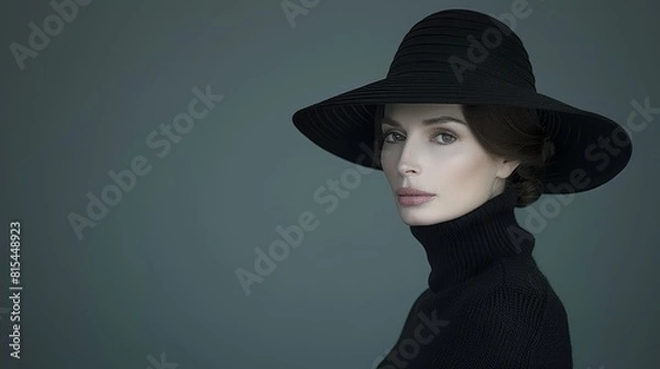 Fototapeta  A woman wears a black hat and three black turtlenecks