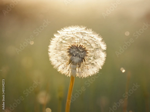 Fototapeta Gently drifting dandelion seeds wispy delicate details soft muted earth tones dreamy blurred focus warm