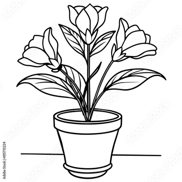 Fototapeta Lisianthus flower outline illustration coloring book page design, Lisianthus flower black and white line art drawing coloring book pages for children and adults
