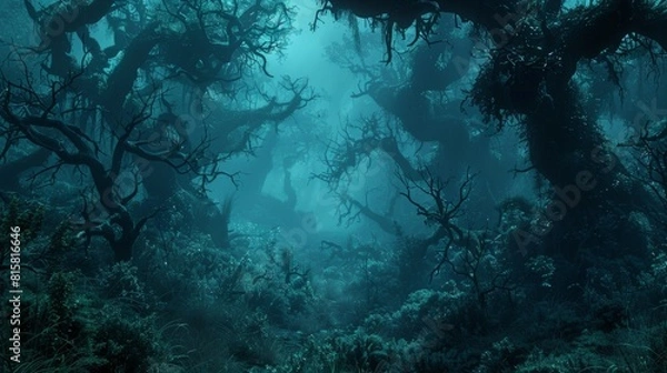 Fototapeta The dark and mysterious underwater forest