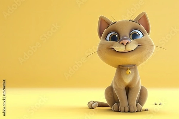 Fototapeta Cute cat character sitting and smiling