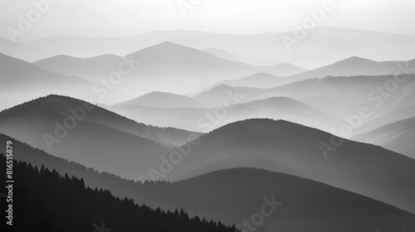 Fototapeta monochrome image of beautiful mountains in the Carpathians black and white mountain silhouette : Generative AI