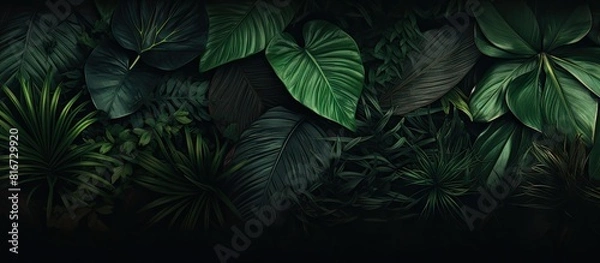 Obraz A nature themed wallpaper with tropical leaves texture and floral background providing a 21 9 copy space image for text advertising or any other content