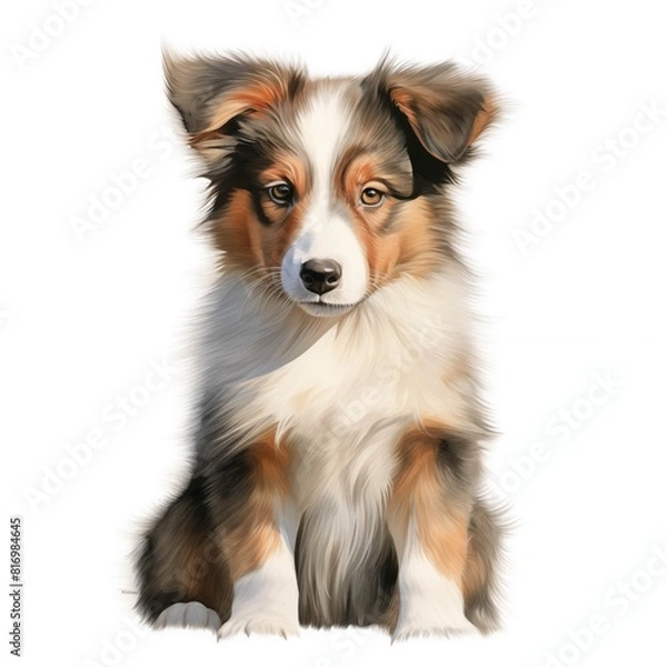 Fototapeta Rough collie. Puppy dog. Long-haired collie clipart. Watercolor illustration. Generative AI. Detailed illustration.