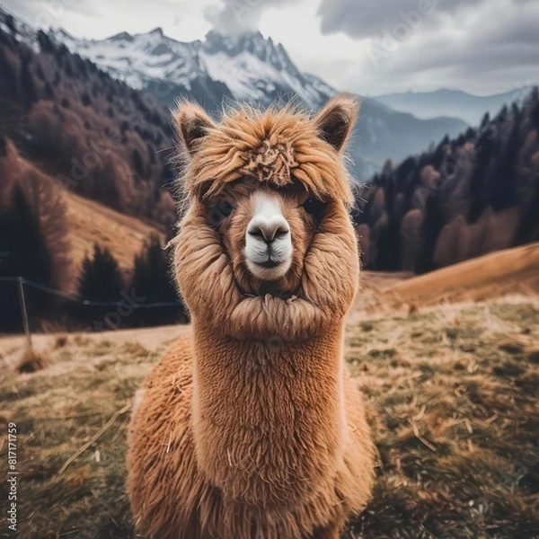 Fototapeta alpaca image on a natural scenery
